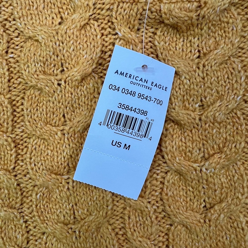 American Eagle AE Fisherman Crew Neck Sweater‎ Womens Medium Yellow Cable Knit - Picture 5 of 10